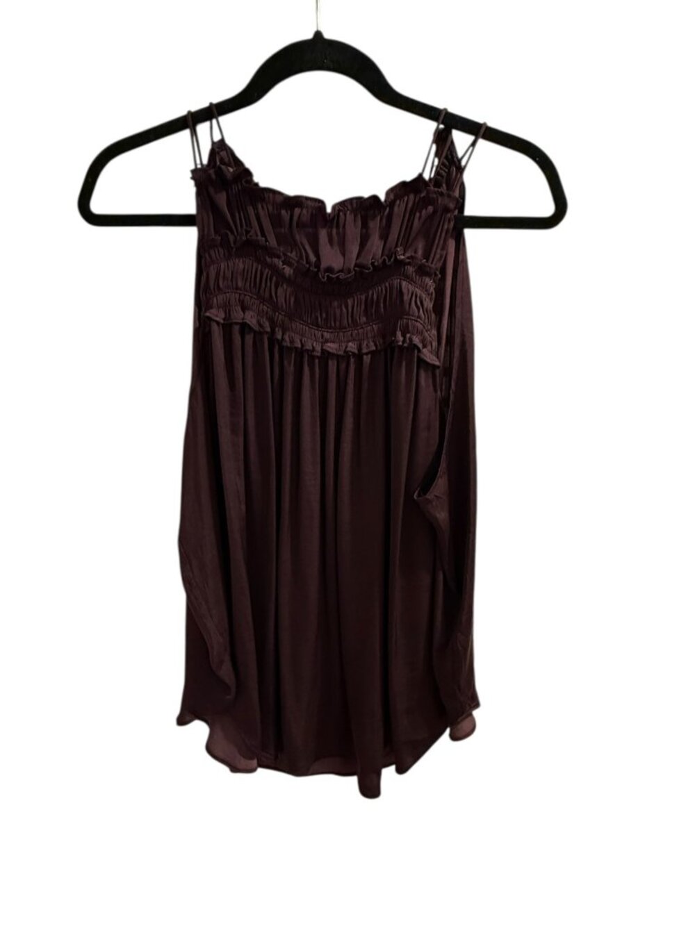 Dark Purple Sleeveless Top With Ruffle Detail & Adjustable Back Tie M